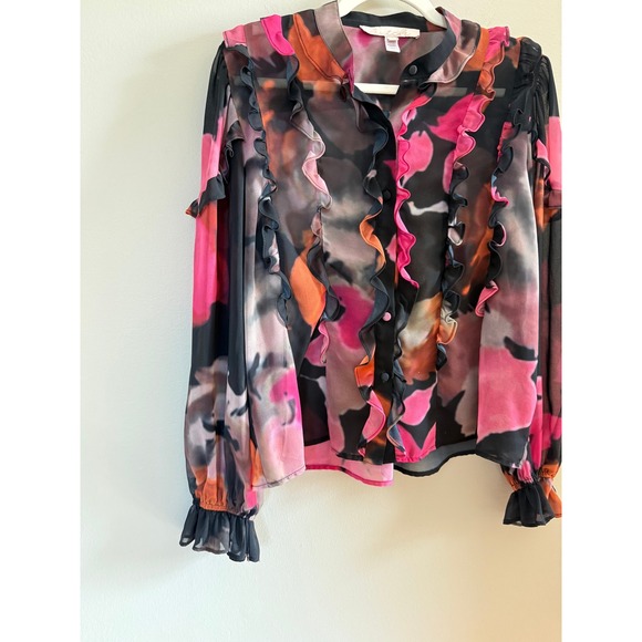 Hutch  • Bianca Button Front Chiffon Blouse Sz Small Romantic Pink Watercolor - Picture 5 of 10